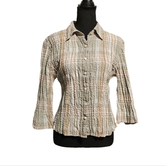 Dressbarn Earthtone Colored Crinkle Style Button Up Blouse Size M - Picture 1 of 8